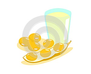 Soybean and soy milk glass isolated on white background.