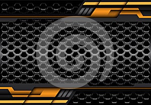 Abstract dark grey hexagon silver line with yellow geometric metal design modern technology futuristic background vector