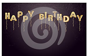 Upper case letters HAPPY BIRTHDAY from golden balloons.  Vector Illustration.