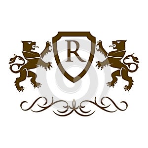 Lion Heraldic Shield Logo