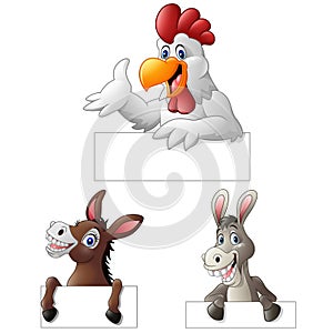 Cartoon farm animal holding blank sign