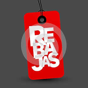 Rebajas, Discounts Spanish text, Sale vector label emblem.