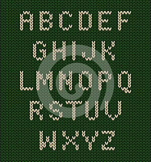 Vector knitted letter set on knit background with various color combinations.