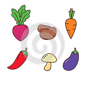 Set of cute vegetable vector illustration isolated on white background