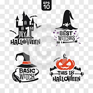 Set of silhouettes Halloween icons with quote for party decoration and cutting sticker
