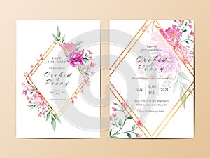 Geometric floral frame wedding invitation cards template set