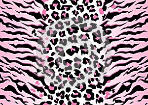 Texture tiger leopard black white pink repeating seamless print background vector