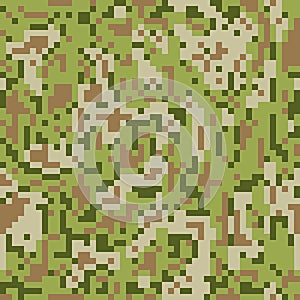 Green camouflage pattern background. Classic army clothing style. Digital masking camo.  Seamless military texture.