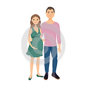 Pregnant woman and man isolated. Vector illustration of Young happy couple