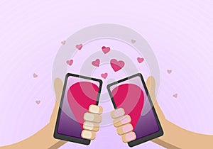 Couple Match With Mobile Application On Smartphone Art - Vector photo