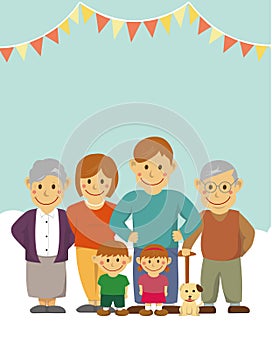 Family vector illustration with grandparents / text space