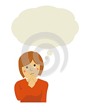 Thinking young woman illustration  with speech bubble
