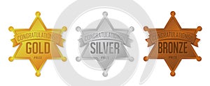 Sheriff badge ranking medal icon set