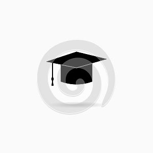 Graduation cap black icon on white background. Vector illustration.