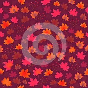 Autumn foliage seamless purple background.