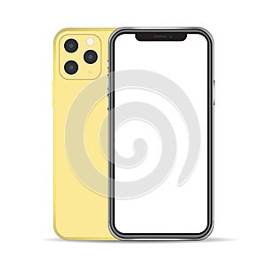 Mockup realistically iphone 11 yellow color isolated on background