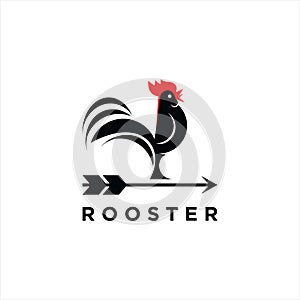 Simple modern rooster for poultry logo design with arrow