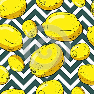 Lemons and zigzags seamless pattern photo