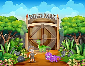 The explorer boy in dino park
