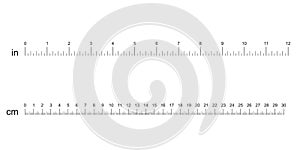 Rulers Inch and metric rulers. Scale for a ruler in inches and centimeters. Centimeters and inches measuring scale cm metrics indi