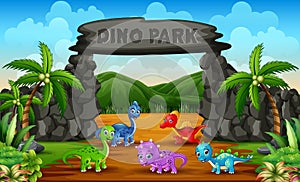 Different baby dinosaurs in dino park illustration photo