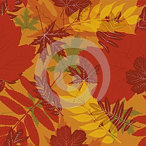 Brown orange vector leaves seamless pattern