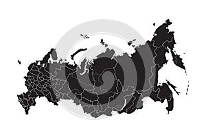 Russia map vector, isolated on white background. Black map template, flat earth. Simplified, generalized world map