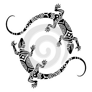 Lizards Maori style. Tattoo sketch or logo photo