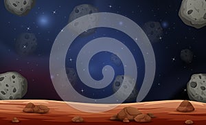 Moon scene with asteroids illustration