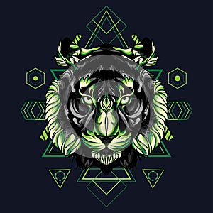 Mythical Tiger ith Sacred Geometry Pattren