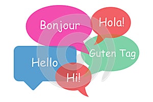 Bonjour hola hello guten tag spech bubbles