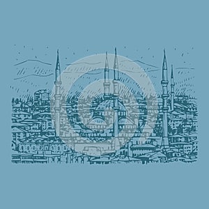 Mosque. Ankara, Turkey. Graphic illustration