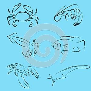 Set of seafood restaurant logo banner design. Vector illustration