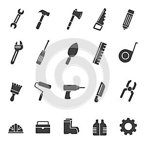 Set of engineering tools icons in simple glyph style