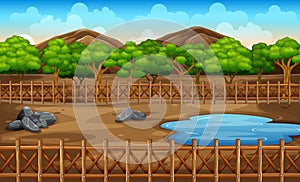 Background scene of park with pond and trees