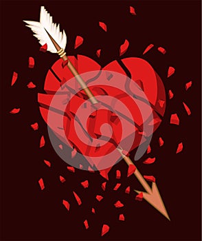 Broken heart 3d background, vector
