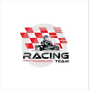 Karting race symbol logo,emblem template vector image . Go kart logo Vector . Kart driver sport logo icon.Man drive kart in helmet