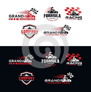 Set of Karting race symbol logo,emblem template vector image . Go kart logo Vector . Kart driver sport logo icon.Man drive kart in