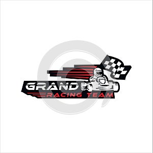 Karting race symbol logo,emblem template vector image . Go kart logo Vector . Kart driver sport logo icon.Man drive kart in helmet