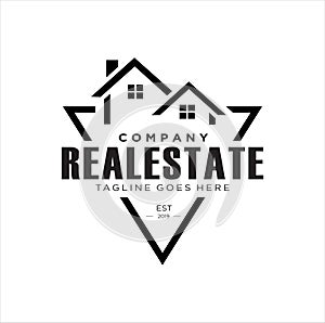 Vintage home for architectural logo icon vector template. Real Estate Home and Realty with shape line triangle Logo photo