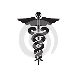 Caduceus medical health icon symbol in black color