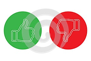 Yes and No check marks with thumbs up and down. Vector illustration.