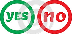 Yes and No check marks. Vector illustration. Red and green check marks on white background.