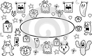 Hand drawn of cute doodle monster element