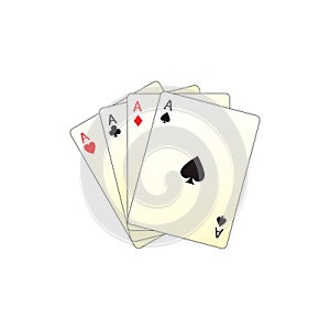 Aces four of a kind poker cards icon vector illustration isolated on white background. Hearts, spades, diamonds, clubs.