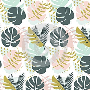 Repetition of tropical leaves as a background for notebooks, napkins, decorative boxes and wrapping paper