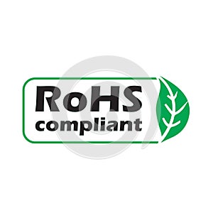 ROHS compliant sign with green leaf, vector illustration.