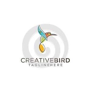 Humming Bird Logo Design Creative Color Sign . Fliying Bird Colorful Logo Design Illustration .Fliying Bird colibri hummingbird lo