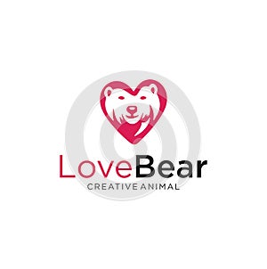 Love Bear Logo Design Vector Stock . Bear Grizzly Logo Love