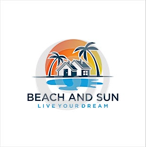 Marine property Logo Design Illustration . Beach House Logo Design, Beach Real Estate Logo, Beach Resort, Village Logo, Beach Hote